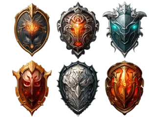 Fotobehang Collection of Fantasy Shields Isolated on Transparent or White Background, PNG © Custom Media