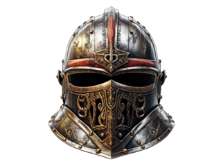 Knights Helmet with Visor Down Isolated on Transparent or White Background, PNG
