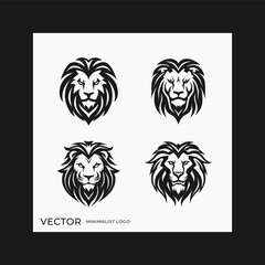 Lion head clean logo company, elegant logogram icon set, simple minimalist symbol brand