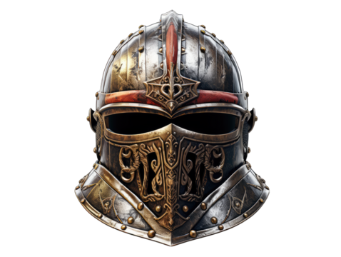 Knights Helmet with Visor Down Isolated on Transparent or White Background, PNG