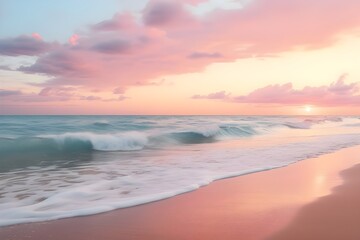 Fototapeta na wymiar A serene, pastel-hued beach sunrise. 