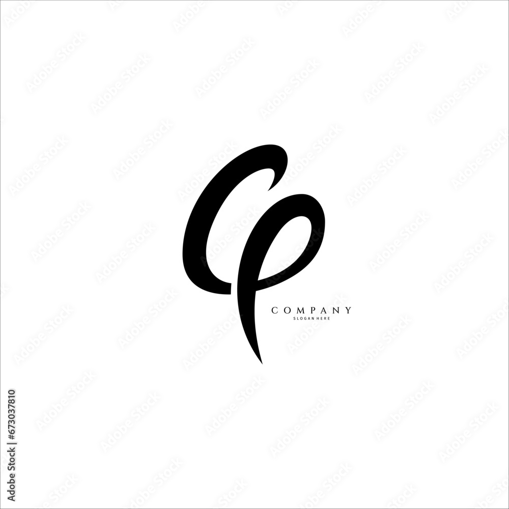 Poster cp initial handwriting logo. monogram letter signature vector