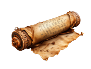 Ancient Parchment Scroll Rolled Up Isolated on Transparent or White Background, PNG