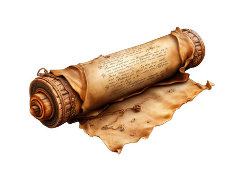 Ancient Parchment Scroll Rolled Up Isolated on Transparent or White Background, PNG