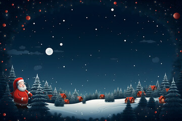 christmas tree decorations, santa claus with gifts, snowman in the snow, christmas gift boxes	