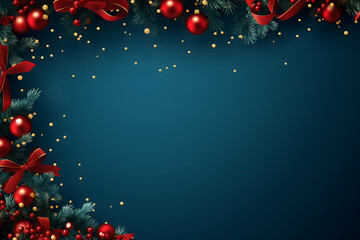 Obraz premium christmas tree decorations, santa claus with gifts, snowman in the snow, christmas gift boxes 