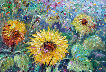 Fototapeta na wymiar creativity activity art oil painting sunflower