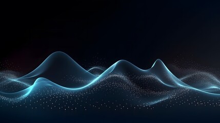 Wave of particles on dark background Technology background Wave of dots and weave lines. Abstract background