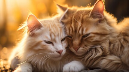 Obraz premium Pair of cats embrace, filling the air with their purring