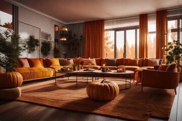 modern living room with pumpkin
