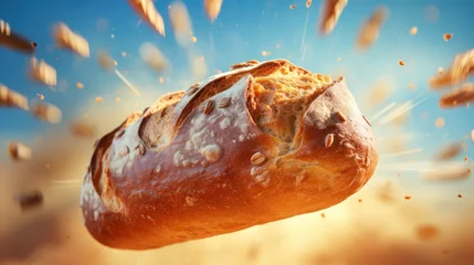 Foto op Plexiglas The bread soars high, escaping the bag confines © Putra