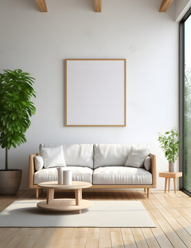 3D render of a close-up mockup frame in the living room interior,