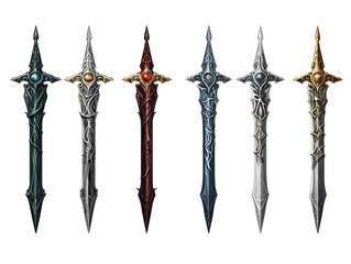Set of Curved Arabian Swords Isolated on Transparent or White Background, PNG