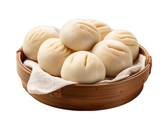 Fototapeta premium Steamed Chinese Baozi Buns Isolated on Transparent or White Background, PNG