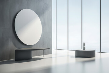 Interior room composition with modern wall panels and minimal decoration