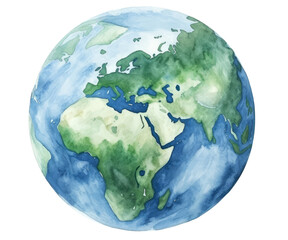 Watercolor Earth planet isolated on transparent background