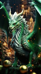 Fototapeta premium Christmas Background for smartphone with dragon, frame, banner. New Year.
