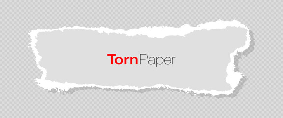 White ripped paper strip. Realistic paper scrap with torn edges. Torn paper for message note, page or banner. Vector illustration.
