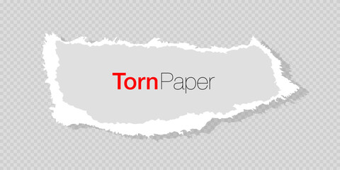 White ripped paper strip. Realistic paper scrap with torn edges. Torn paper for message note, page or banner. Vector illustration.