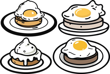 icon set of egg benedict and toast