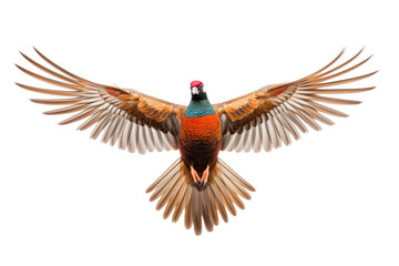 Flying pheasant on white background