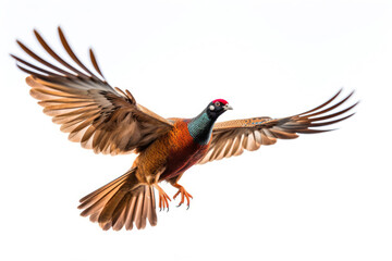 Flying pheasant on white background