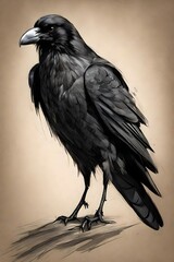 a full body sketch of a strong black raven