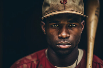 Close up Portrait of an African American baseball player who is ready to mash the ball