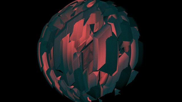 red techno ball. Red and black and Light Purple Audio Reactive Visual Sphera Background Loop Animation 