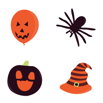 Hand Drawn Cute Halloween Illustration. Cartoon Design Style. Vector Icon Set.