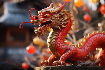 Fotobehang 辰年をイメージした鮮やかな龍の彫刻 © Kinapi