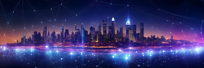 Smart city abstract dot point connect with gradient line big data connection technology concept .