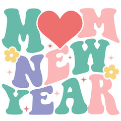 Happy New Year 2024 Svg Groovy Wavy Retro Sublimation T-shirt Design