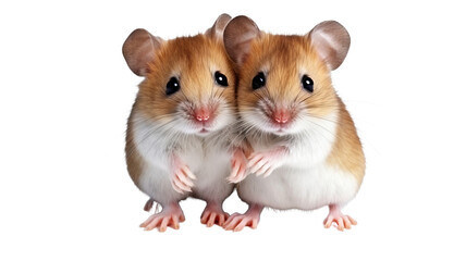 two mice are hugging isolated on transparent background cutout