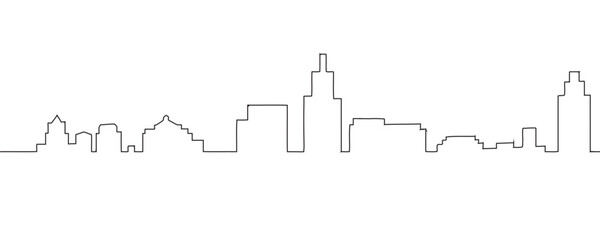 Modern cityscape continuous one line vector drawing. Metropolis architecture panoramic landscape.  Minimalist drawing - obrazy, fototapety, plakaty