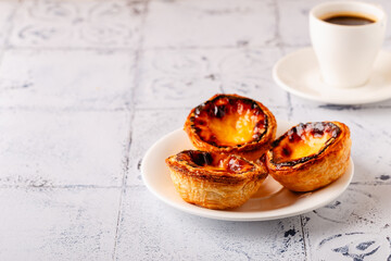 Egg tart, traditional Portuguese dessert, pastel de nata.