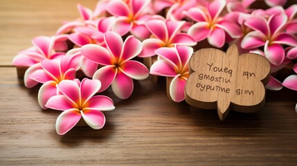 frangipani flower on wooden background   generated by AI