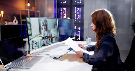 Online Video Conference Job Interview Meeting - obrazy, fototapety, plakaty