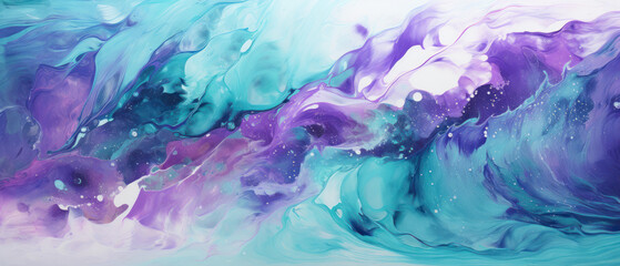 Abstract Marbled Acrylic Paint Ink Wave in Lilac and Emerald