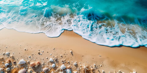 Fototapeta na wymiar A beach-themed background capturing a top view of a sandy shore