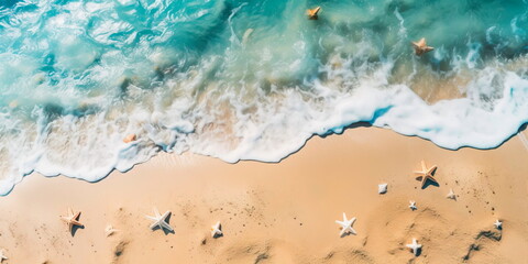 A beach-themed background capturing a top view of a sandy shore