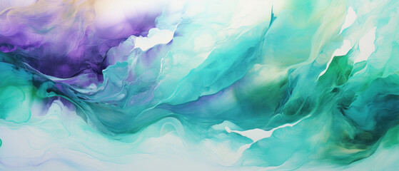 Abstract Marbled Acrylic Paint Ink Wave: Jade Green and Pastel Pink