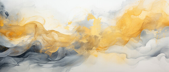 Naklejka premium Abstract Marbled Acrylic Paint Ink Wave - Goldenrod & Smoke