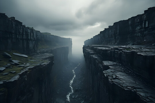 The challenge route for a successful concept background is the gray cloudy sky's gap on the abyss cliff edge,