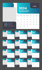 Desk Calendar design 2024 template - 12 months included in A4 Size
