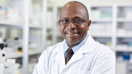 portrait of nigerian medical professional in a white lab coat