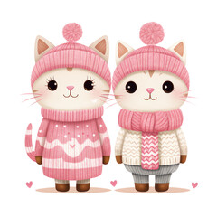 Fototapeta premium watercolor couple cute cat clipart
