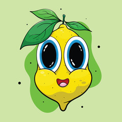 Happy kawaii lemon character with giant cartoonish eyes and cheeks.