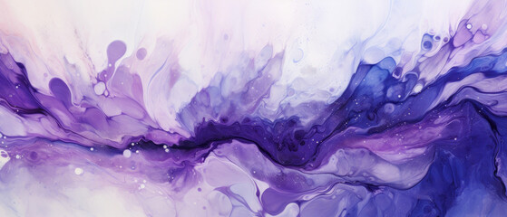 Abstract Marbled Acrylic Paint Ink Wave in Amethyst and Ivory