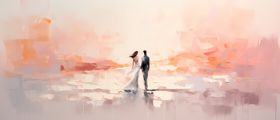 Passionate couple in love kissing and hugging. Artistic illustration
